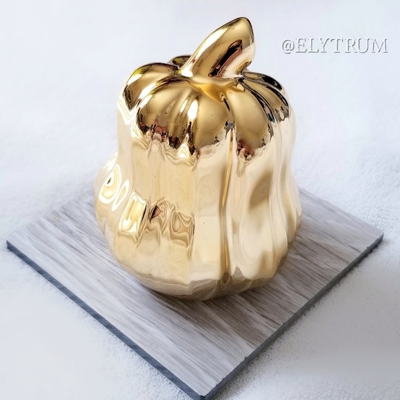 Hello Fall gold ceramic pumpkin decor - Picture 2 of 3